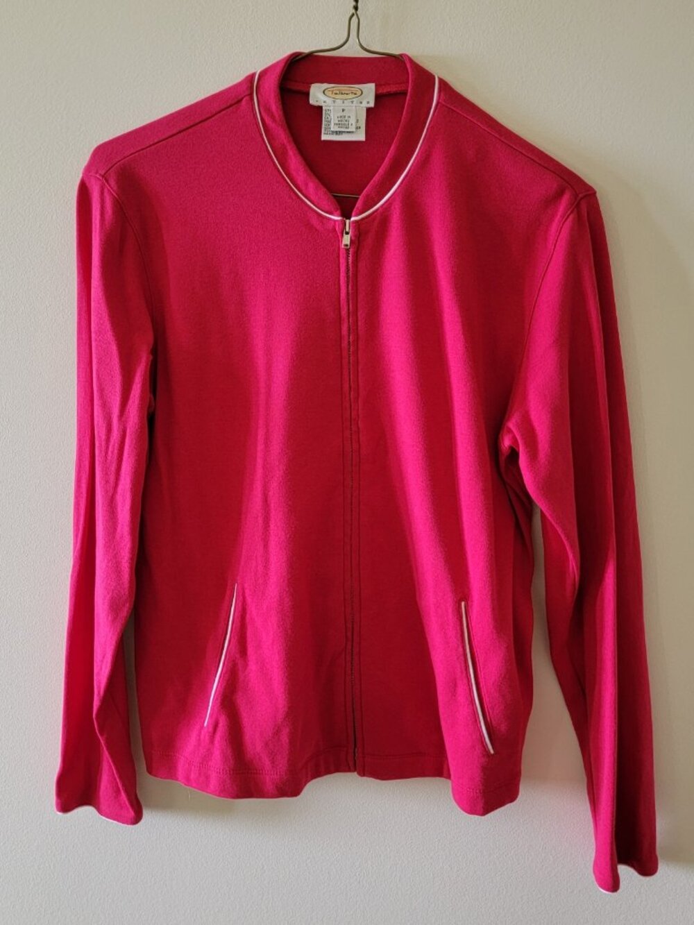 Talbots Full Zip Jacket Hot Pink with White Piping Petite